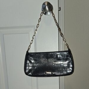 Aldo Black Croc-Embossed Shoulder Bag